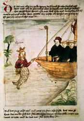 San Brendano e una sirena, dalla traduzione tedesca di Navigatio Sancti Brendani Abbatis, c.1476